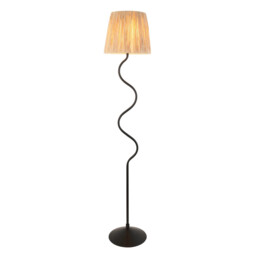 Wriggle Floor Lamp with Tapered Shade Matt Black, Natural Raffia, 1x E27 - thumbnail 1