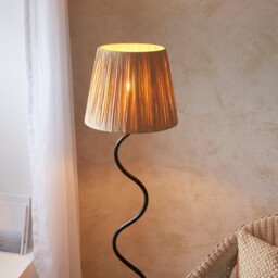 Wriggle Floor Lamp with Tapered Shade Matt Black, Natural Raffia, 1x E27 - thumbnail 3