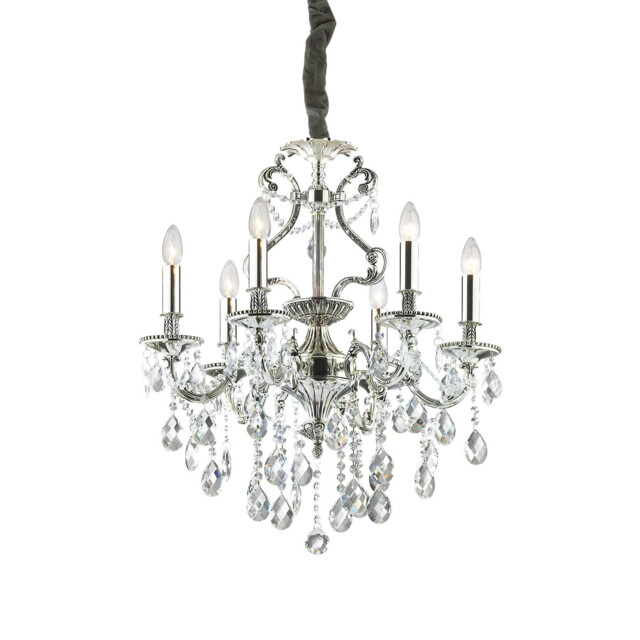 Gioconda 6 Light Crystal Chandelier Antique Silver Finish, E14