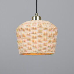 Manila Rattan Small Dome Pendant, Polished Brass - thumbnail 1