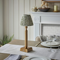 Trobridge Rechargeable Brushed Aged Brass Plate Table Lamp with Herb Garden Green Fabric Leaf Shade 16cm Integrated LED - thumbnail 3