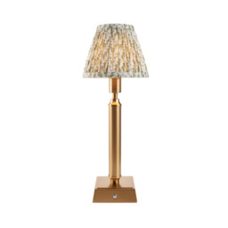 Trobridge Rechargeable Brushed Aged Brass Plate Table Lamp with Herb Garden Green Fabric Leaf Shade 16cm Integrated LED - thumbnail 1