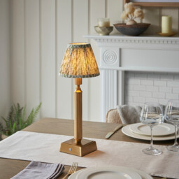 Trobridge Rechargeable Brushed Aged Brass Plate Table Lamp with Herb Garden Green Fabric Leaf Shade 16cm Integrated LED - thumbnail 2
