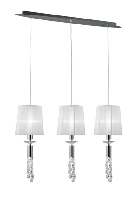 Tiffany Ceiling Pendant 3+3 Light E27+G9 Line, Polished Chrome with White Shades & Clear Crystal - image 1