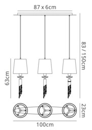 Tiffany Ceiling Pendant 3+3 Light E27+G9 Line, Polished Chrome with White Shades & Clear Crystal - thumbnail 2