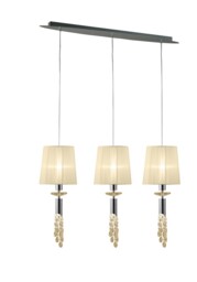Tiffany Ceiling Pendant 3+3 Light E27+G9 Line, Polished Chrome with White Shades & Clear Crystal - thumbnail 3