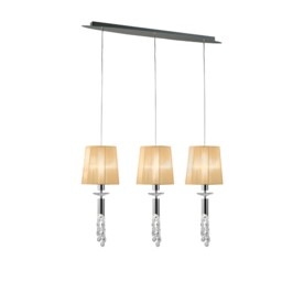Tiffany Ceiling Pendant 3+3 Light E27+G9 Line, Polished Chrome with White Shades & Clear Crystal - thumbnail 5
