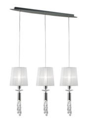 Tiffany Ceiling Pendant 3+3 Light E27+G9 Line, Polished Chrome with White Shades & Clear Crystal - thumbnail 1