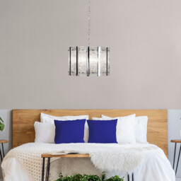 Alexandra 5 Light Satin Silver Ceiling Pendant with Aquatex Glass, Metal Bars - thumbnail 2