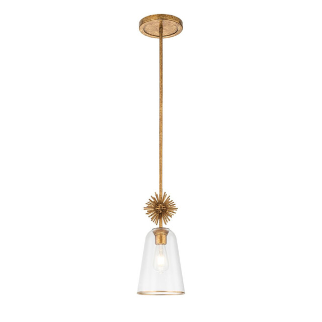 Staring Slim Pendant Ceiling Light Contemporary Distressed Gold 1x E27 Clear Shade - image 1