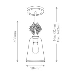 Staring Slim Pendant Ceiling Light Contemporary Distressed Gold 1x E27 Clear Shade - thumbnail 3