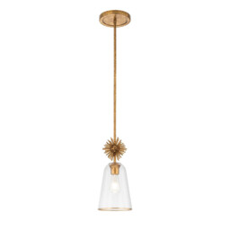 Staring Slim Pendant Ceiling Light Contemporary Distressed Gold 1x E27 Clear Shade - thumbnail 1
