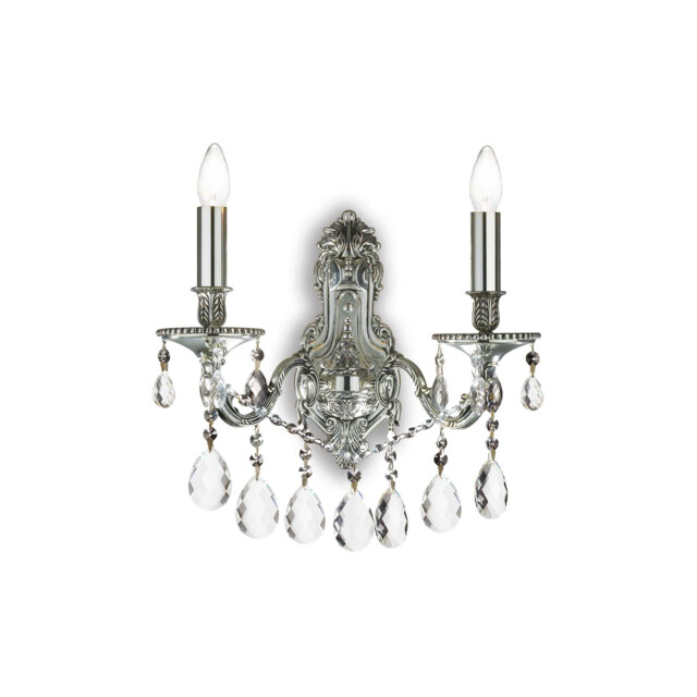 Gioconda  2 Light Indoor Candle Wall Light Silver with Crystals, E14