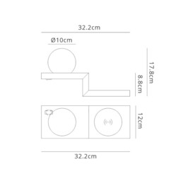 Zanzibar Wall Lamp Switched Globe With Mobile Phone Induction Charger, 6W LED, 3000K, 470lm, Sand Black - thumbnail 2