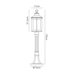Orangeville Bollard Post Lamp, 1 x E27, Antique Bronze, Clear Ripple Glass, IP54 - thumbnail 2