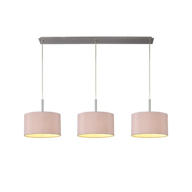 Baymont Satin Nickel 3 Light E27 Linear Pendant With 30cm x 17cm Dual Faux Silk Shade, Taupe/Halo Gold - image 1