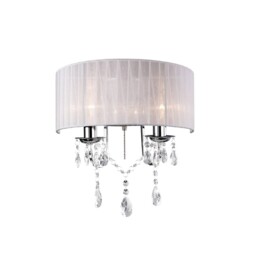 Olivia Wall Lamp Switched with White Shade 2 Light Polished Chrome, Crystal