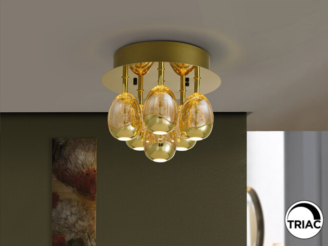 Rocío Shade Cluster Ceiling 6 Light Gold LED 3000K Dimmable
