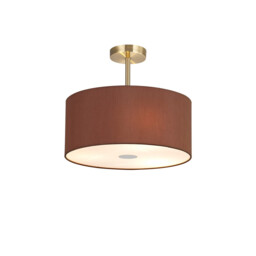 Baymont Antique Brass 3 Light E27 Semi Flush With 40cm x 18cm Dual Faux Silk Shade, Cocoa/Grecian Bronze