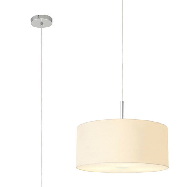 Baymont Polished Chrome 3 Light E27 Single Pendant With 40cm x 18cm Faux Silk Shade, Ivory Pearl/White Laminate - image 1