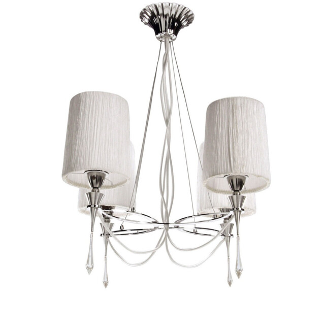 Lucca Pendant 4 Light E27, Polished Chrome With White Shades & Clear Crystal - image 1