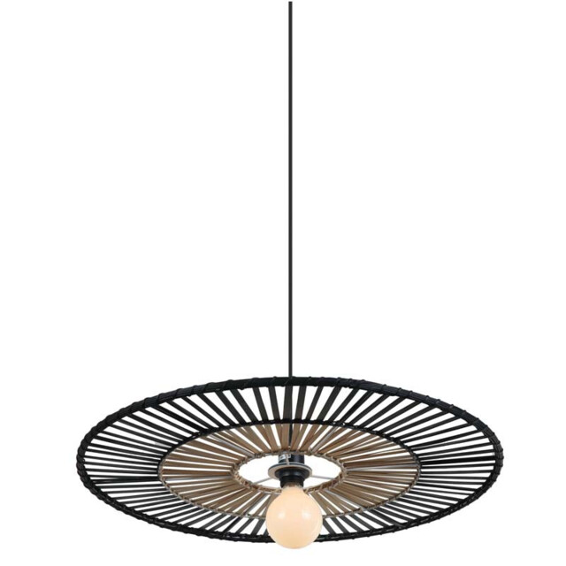 Silikou 40cm Wire Frame Pendant Ceiling Light Black - Natural Bamboo 1xE27 - image 1