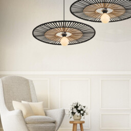 Silikou 40cm Wire Frame Pendant Ceiling Light Black - Natural Bamboo 1xE27 - thumbnail 2