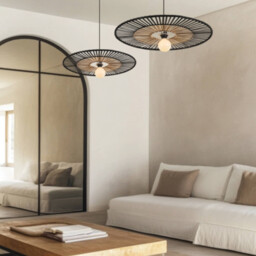 Silikou 40cm Wire Frame Pendant Ceiling Light Black - Natural Bamboo 1xE27 - thumbnail 3