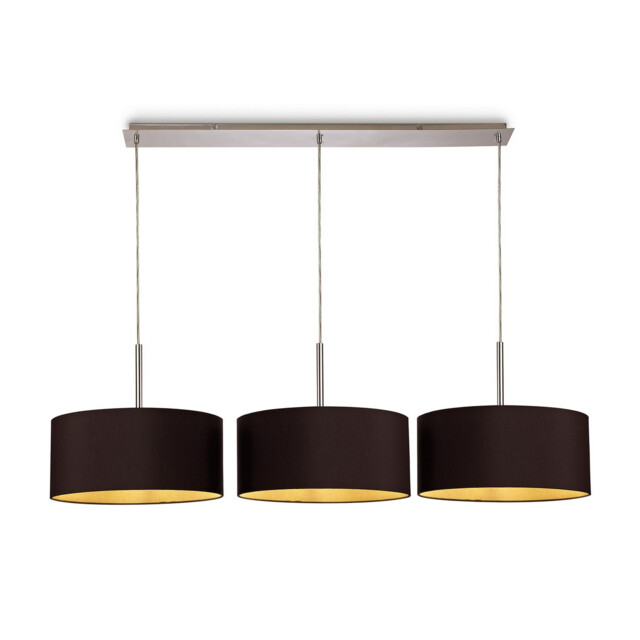 Baymont Polished Chrome 3 Light E27 Linear Pendant With 40cm x 18cm Dual Faux Silk Shade, Midnight Black/Green Olive - image 1