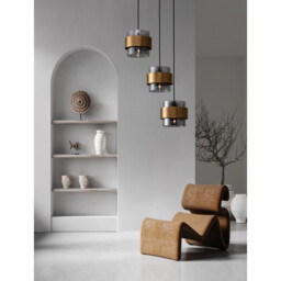 Sianna 3 Light Bar Pendant Ceiling Light Smoke Glass Brass Gold Metal LED E27 - thumbnail 2