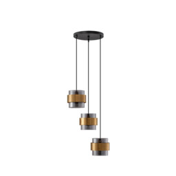 Sianna 3 Light Bar Pendant Ceiling Light Smoke Glass Brass Gold Metal LED E27 - thumbnail 1