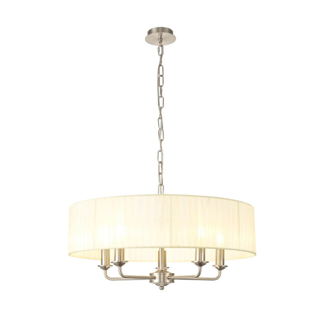 Banyan 5 Light Multi Arm Pendant With 60cm x 15cm Organza Shade Satin Nickel/Cream - image 1
