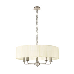 Banyan 5 Light Multi Arm Pendant With 60cm x 15cm Organza Shade Satin Nickel/Cream - thumbnail 5