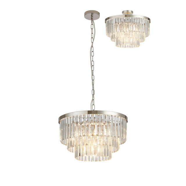 Cosette 50cm Pendant/Semi Flush, 5 Light E14, Polished Nickel/Clear Crystal - image 1