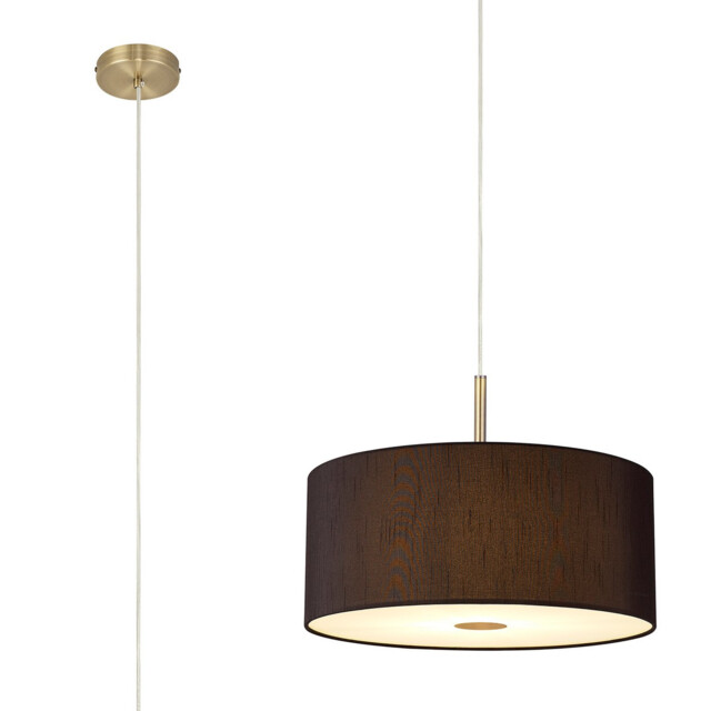 Baymont Antique Brass E27 Single Pendant With 40cm x 18cm Faux Silk Shade, Black/White Laminate - image 1