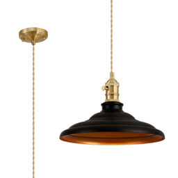 Moravia 35cm 1 Light Braided Pendant, Round Tiered Metal Shade, Brass/Pale Gold/Matt Black/Gold