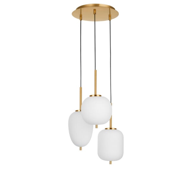 Lato 3 Light Cluster Pendant Ceiling Light Opal Glass Antique Brass Metal Black Fabric Wire LED E14 - image 1
