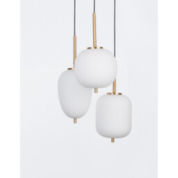 Lato 3 Light Cluster Pendant Ceiling Light Opal Glass Antique Brass Metal Black Fabric Wire LED E14 - thumbnail 2