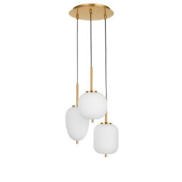 Lato 3 Light Cluster Pendant Ceiling Light Opal Glass Antique Brass Metal Black Fabric Wire LED E14 - thumbnail 1