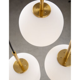Lato 3 Light Cluster Pendant Ceiling Light Opal Glass Antique Brass Metal Black Fabric Wire LED E14 - thumbnail 3