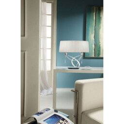 Lucca Table Lamp 2 Light E27 Small, Polished Chrome With White Shade & Clear Crystal - thumbnail 2