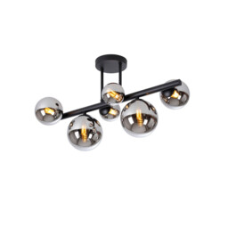 Marshall Semi Flush Ceiling Lamp, 6 Light G9, Satin Black, Chrome Plated Glass - thumbnail 1