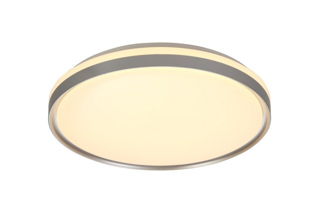Veteran Flush Ceiling 48cm, 1 x 36W LED 3 Step-Dimmable, 3000K, 1575lm, IP44, Silver, White Acrylic - image 1
