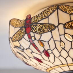 Dragonfly 2 Light Medium Ceiling Flush Light Dark Bronze, Beige, Tiffany Style Glass, E27 - thumbnail 3