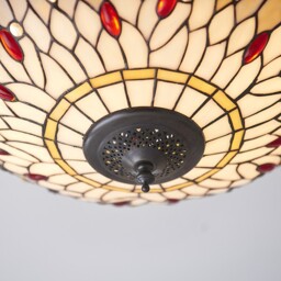 Dragonfly 2 Light Medium Ceiling Flush Light Dark Bronze, Beige, Tiffany Style Glass, E27 - thumbnail 5
