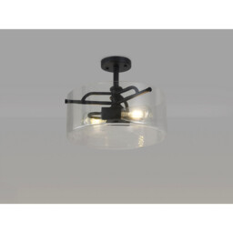 Clarence Semi Flush Ceiling Lamp, 2 Light E27, Sand Black, Clear Glass - thumbnail 3