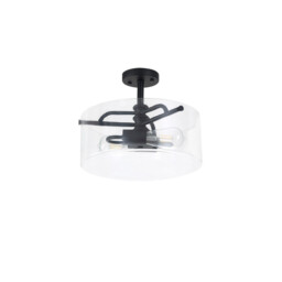 Clarence Semi Flush Ceiling Lamp, 2 Light E27, Sand Black, Clear Glass - thumbnail 5