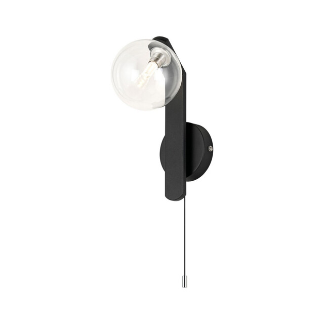 Cortland Pull Switch Wall Light, 1 Light G9, IP44, Black/Polished Chrome/Clear Smooth Round Glass - image 1