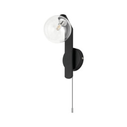 Cortland Pull Switch Wall Light, 1 Light G9, IP44, Black/Polished Chrome/Clear Smooth Round Glass - thumbnail 5