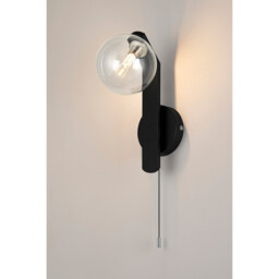 Cortland Pull Switch Wall Light, 1 Light G9, IP44, Black/Polished Chrome/Clear Smooth Round Glass - thumbnail 3